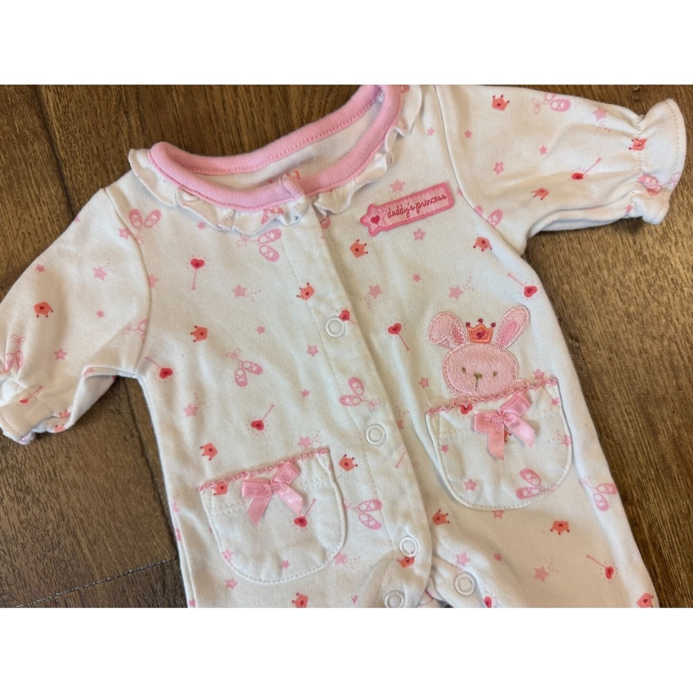 Vtg Carters Baby‎ Sleeper Girl Preemie Outfit Cotton Daddys Princess Bunny Y2K